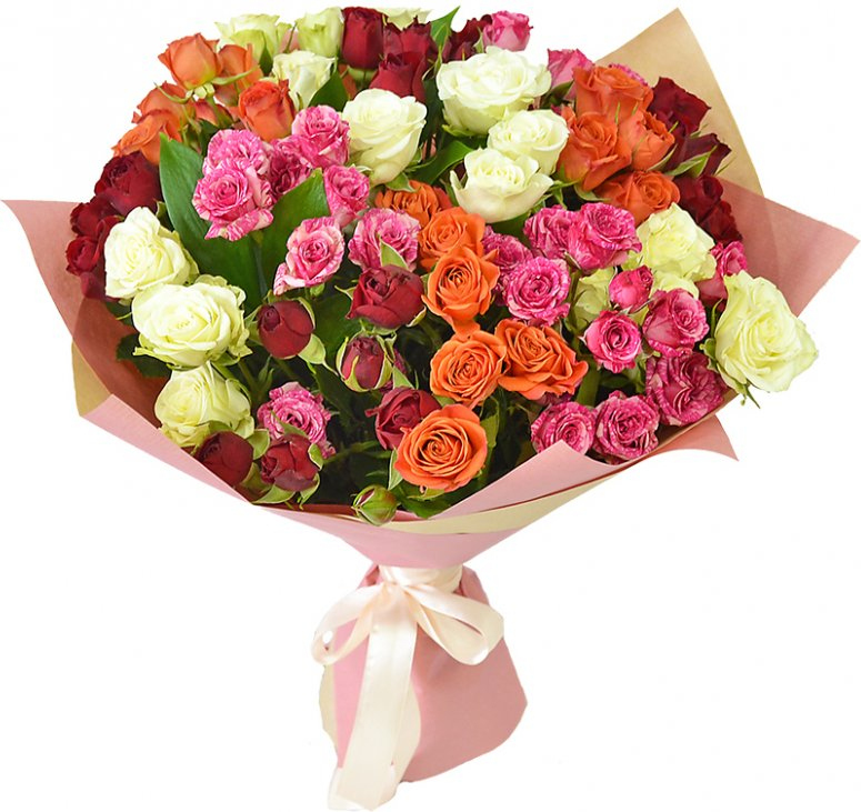 Букет из разноцветных кустовых роз Букет «Аристократка»
